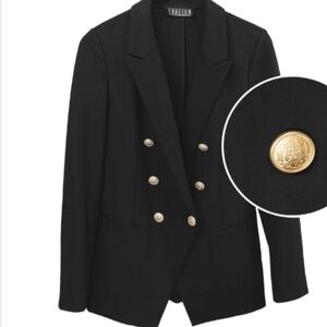 NEW! THALIAN Jilly Black Knit Double Breasted Blazer XS.